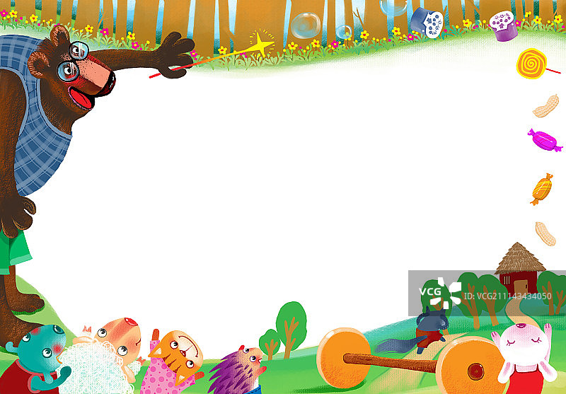 童趣边框插画系列[500幅]-熊的魔法图片素材