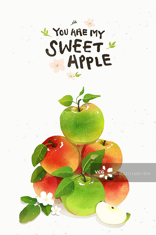 苹果水彩书法图片素材