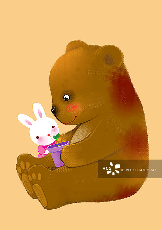 背景分离留白插画系列[500幅]-小熊抱着花盆图片素材