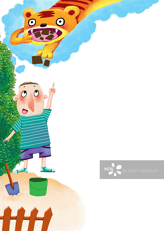 童趣边框插画系列[500幅]-老虎与男孩图片素材