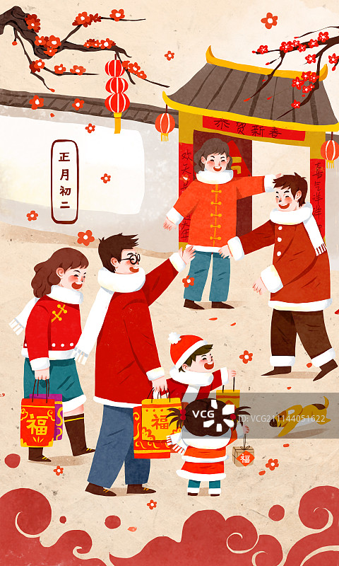 正月初二亲眷人家去拜年图片素材