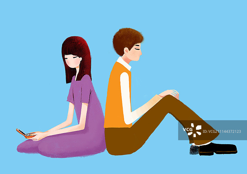 背景分离人物组图1000幅-背靠背坐着玩手机图片素材