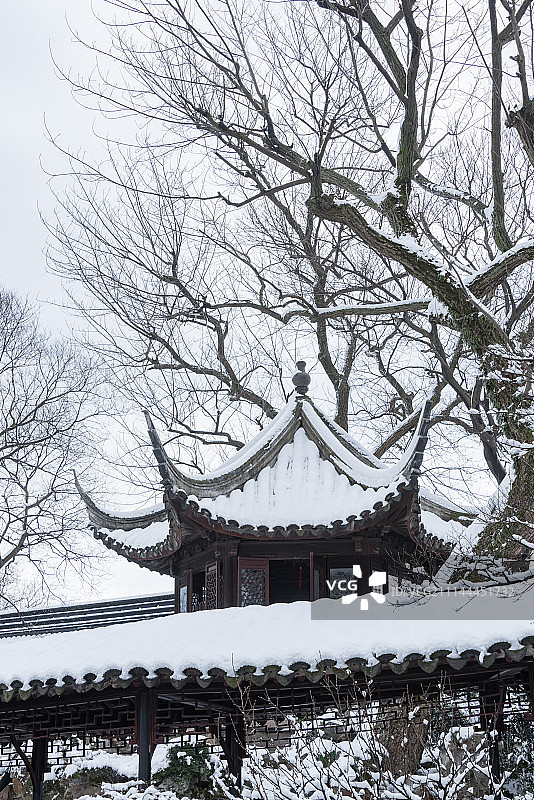 苏州拙政园雪景风光图片素材