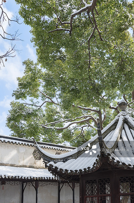 苏州拙政园雪景风光图片素材