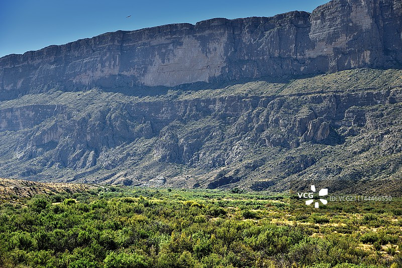 渡鸦飞翔于大弯国家公园和庞塞山脉悬崖之上图片素材