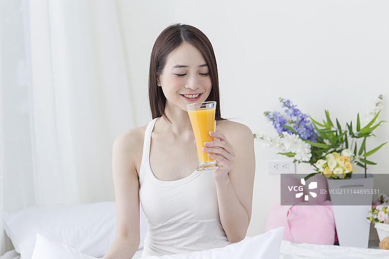 女性,早晨,柳橙汁图片素材