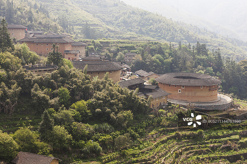 亚洲,中国,福建省,田螺坑土楼群,福建土楼图片素材