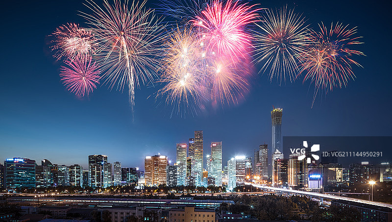 北京国贸CBD烟花夜景图片素材