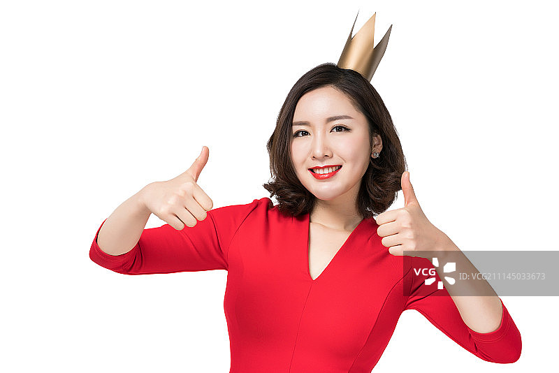 头戴皇冠的红衣女子图片素材