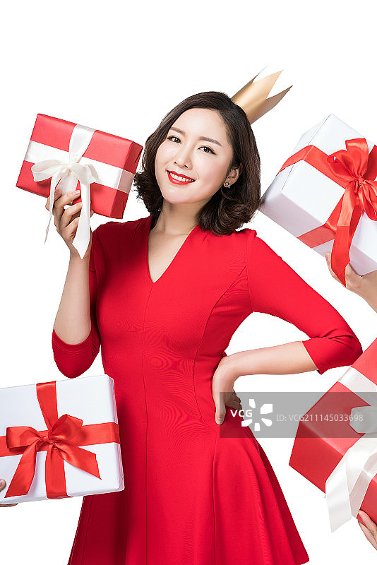 头戴皇冠的红衣女子图片素材