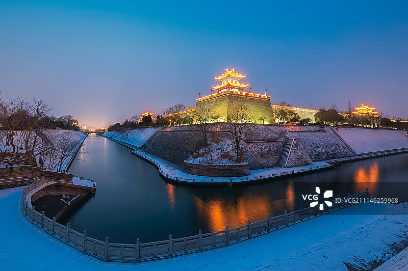 西安角楼夜景雪景图片素材