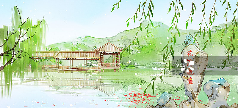 花港观鱼图片素材