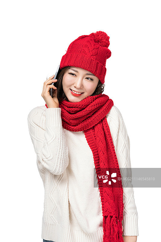 戴红帽子的年轻女子图片素材