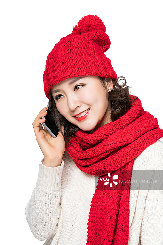 戴红帽子的年轻女子图片素材