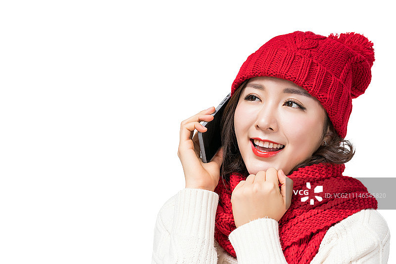 戴红帽子的年轻女子图片素材