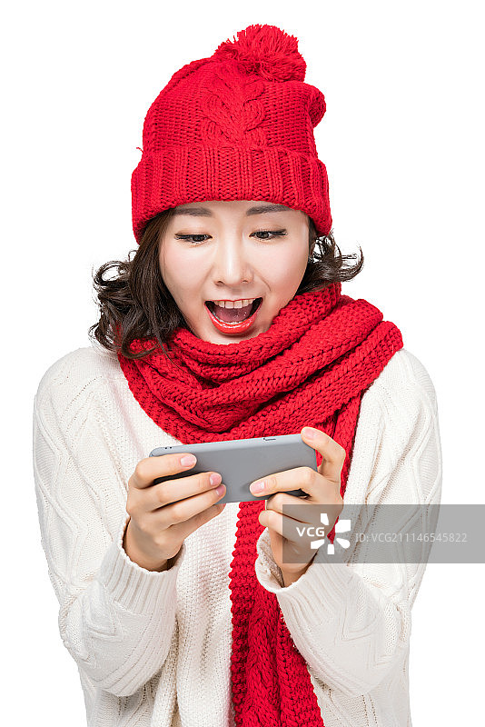 戴红帽子的年轻女子图片素材