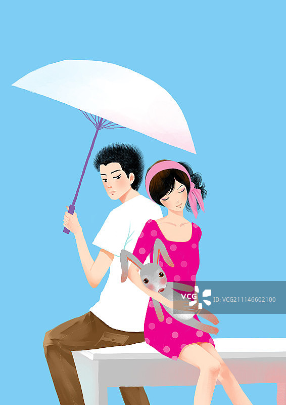 背景分离人物系列共3000多幅-打伞的男孩和抱着布娃娃的女孩图片素材