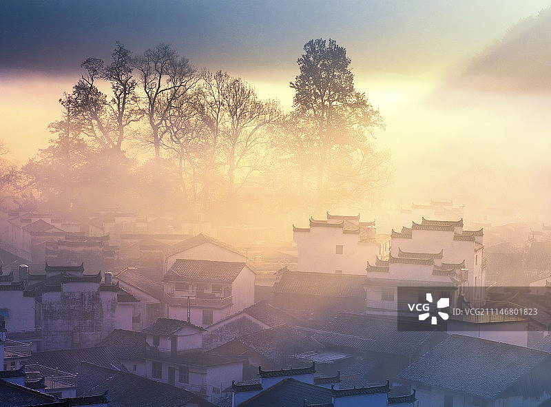 婺源石城清晨图片素材