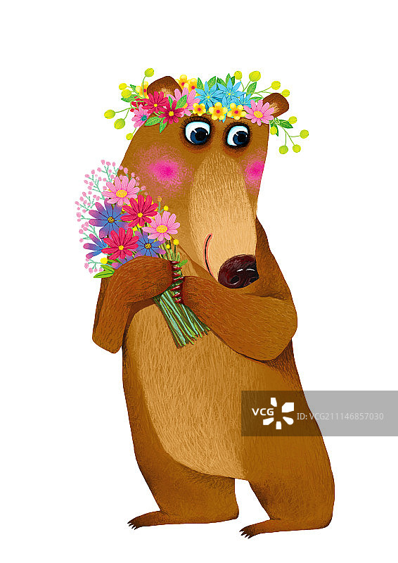 背景分离动物组图共3000多幅-带着花环的熊图片素材