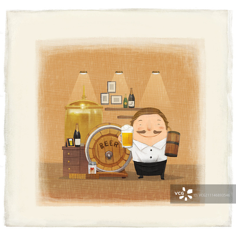 画框中手持啤酒的男人图片素材
