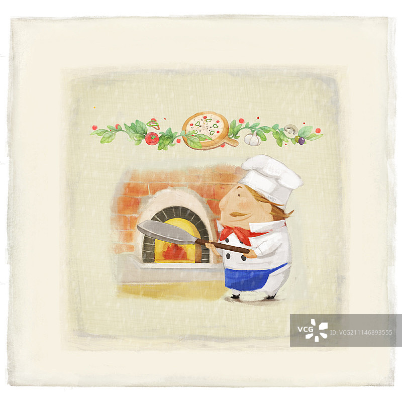 画框中制作披萨的男人图片素材