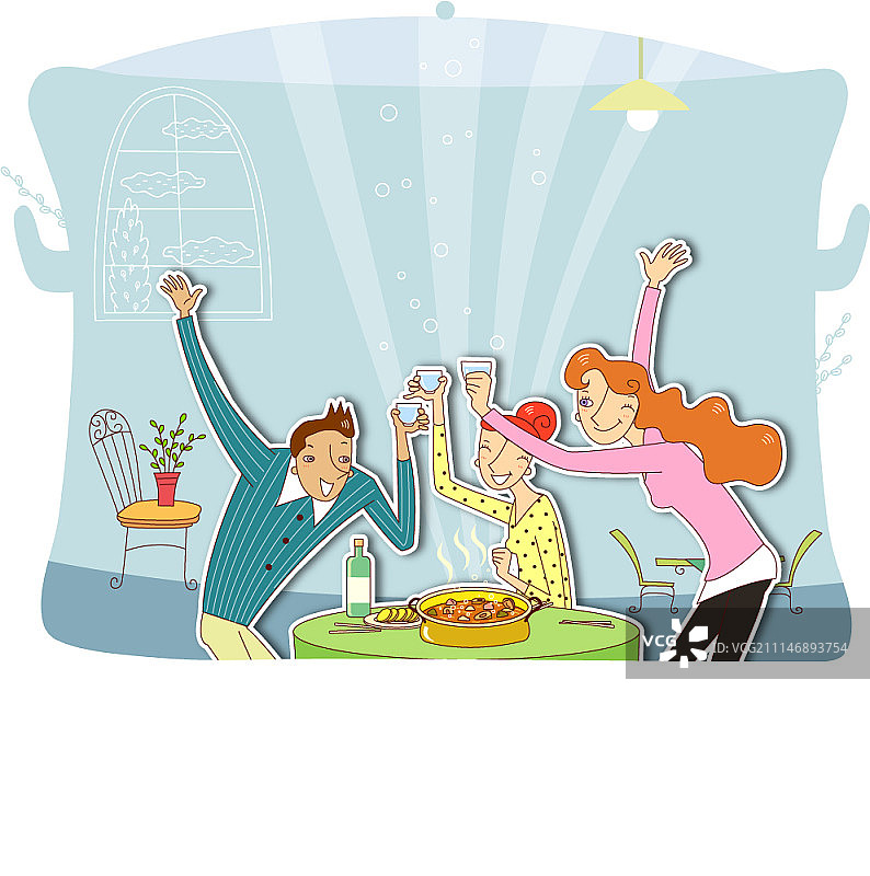 快乐的人们用烧酒干杯图片素材