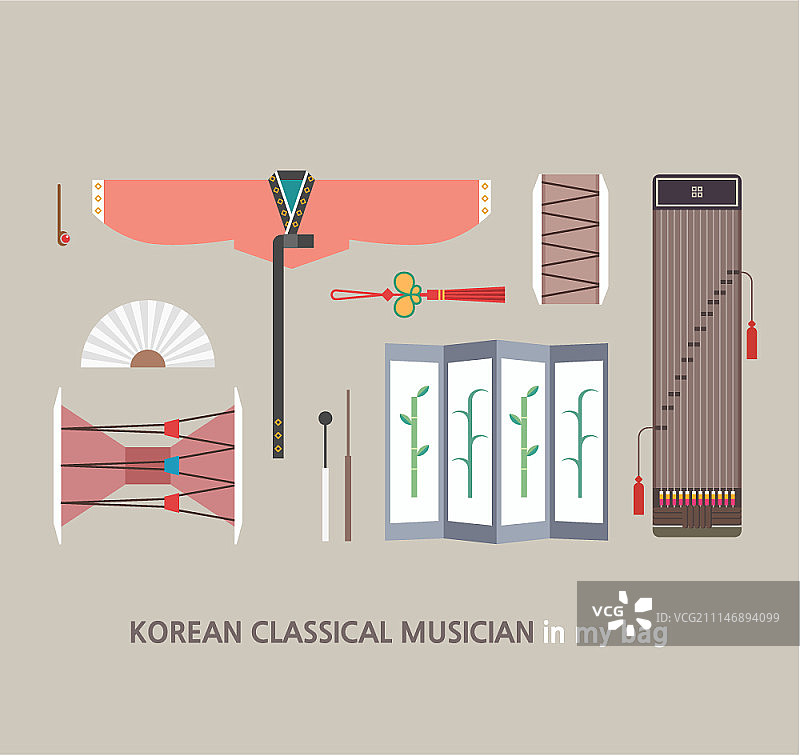 韩国古典音乐家物品图标集图片素材