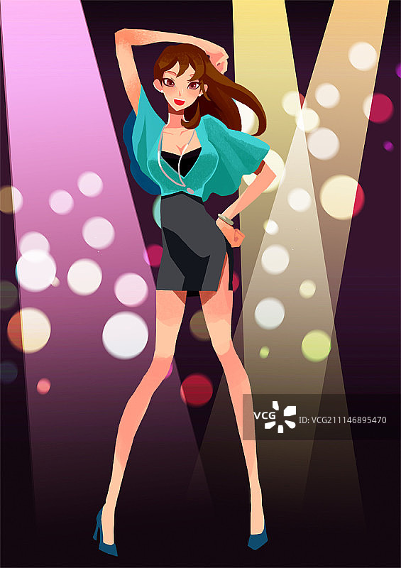在夜总会跳舞的黑裙女人图片素材