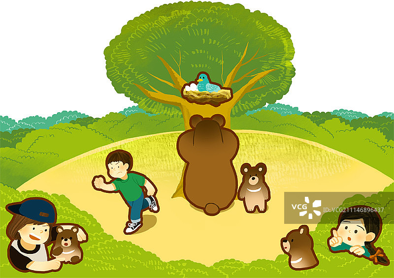 儿童与动物的想象力插画图片素材