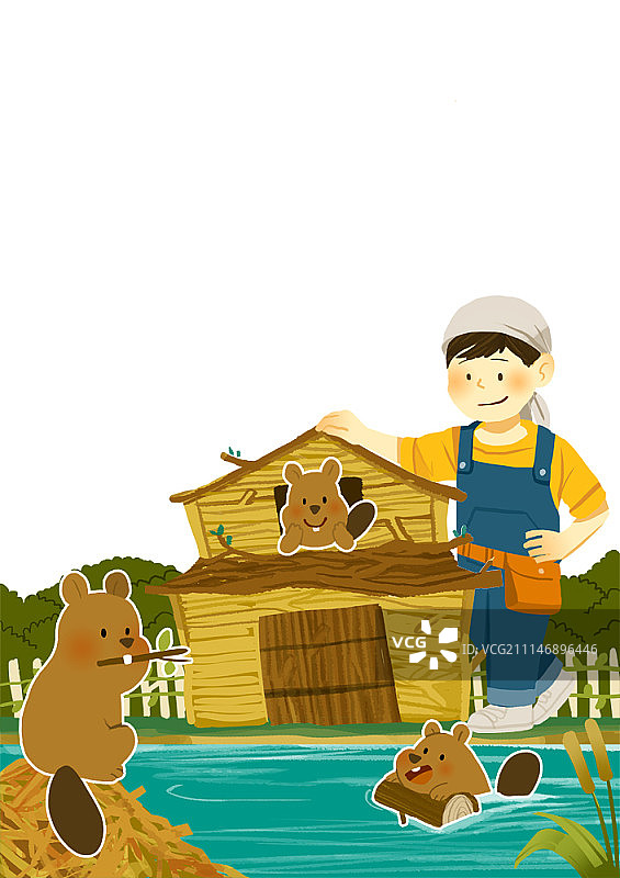 儿童与动物的想象力插画图片素材