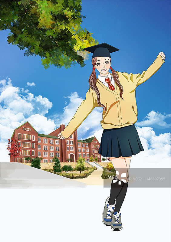 卡通风格的高中生插画图片素材