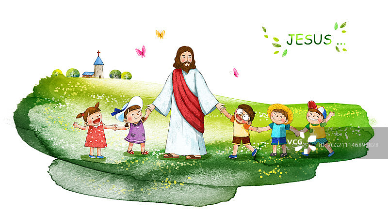 以耶稣和基督教为主题的插画图片素材