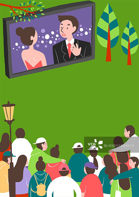 人们在公园用大屏幕观看电影图片素材