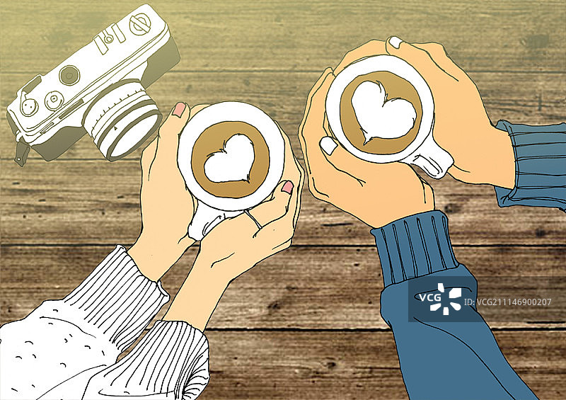 情侣手捧咖啡杯图片素材