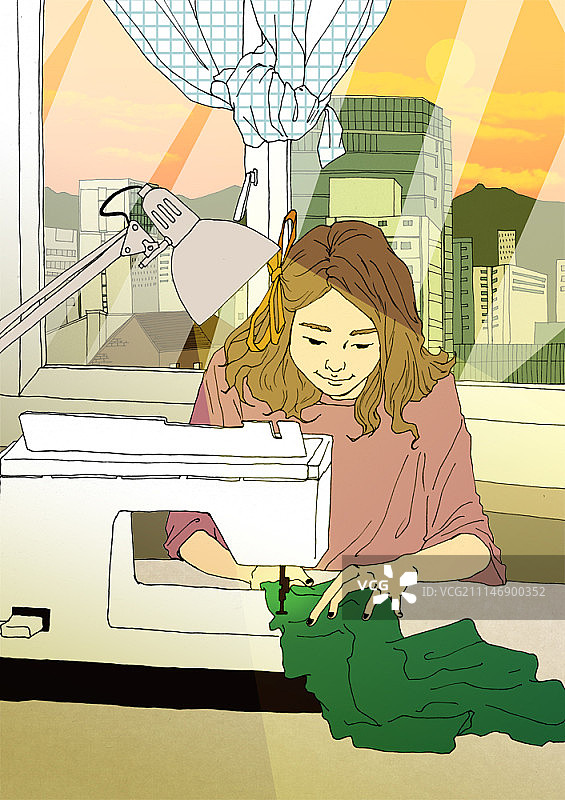 使用缝纫机的女人图片素材