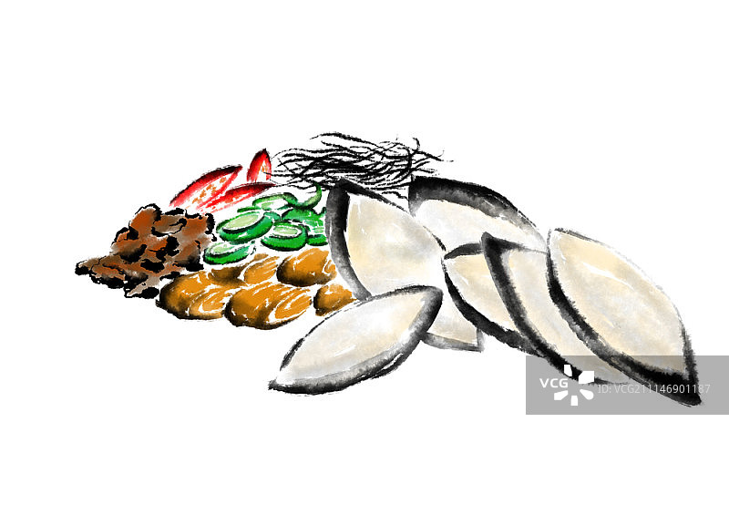 传统韩国美食水墨画图片素材