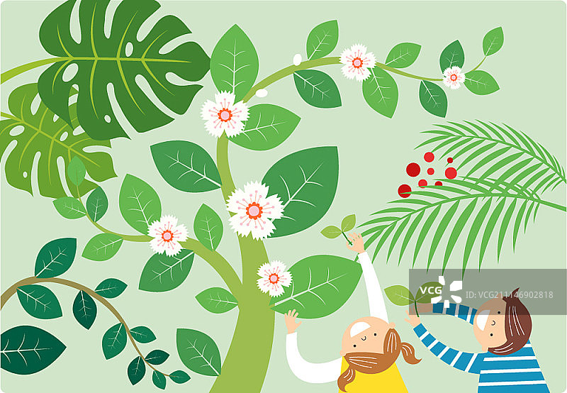 植树节快乐的孩子们与树木和花蕾图片素材