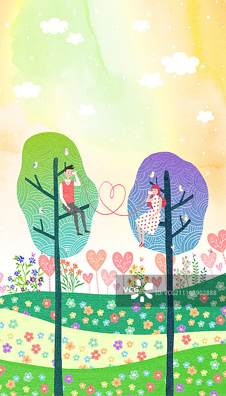 情侣想象插画图片素材