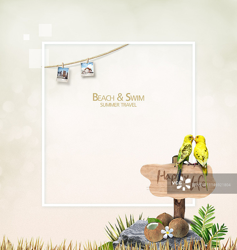 夏日相框，棕榈树背景图片素材