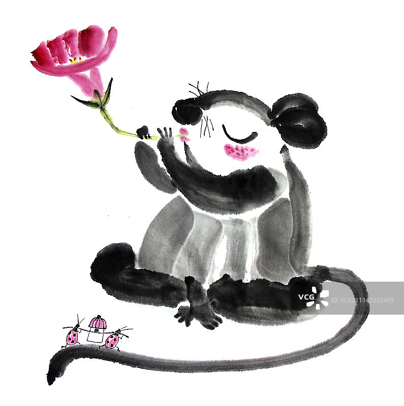 中国画十二生肖大全套共600多幅水墨画-生肖鼠系列图片素材