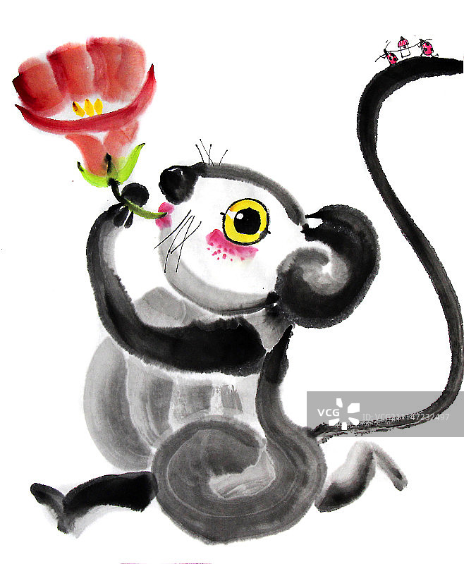 中国画十二生肖大全套共600多幅水墨画-生肖鼠系列图片素材