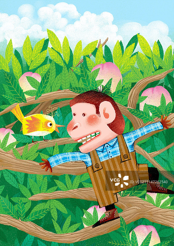 动物插画系列作品共3000幅-在桃树上舞蹈图片素材