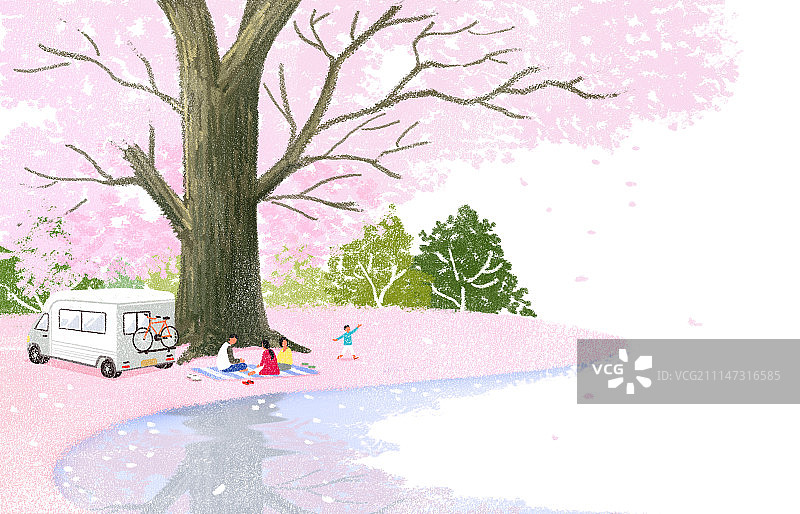 水彩春天樱花树公园图片素材