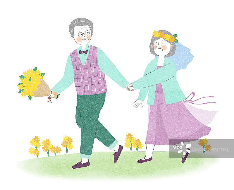 已婚夫妇的爱与幸福插画图片素材