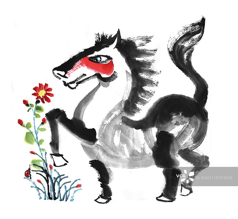 中国画十二生肖大全套共600多幅水墨画-生肖马系列图片素材