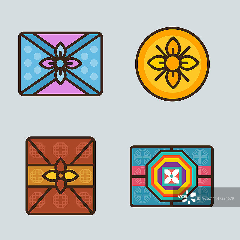 扁平风图标：蜜蜂、鲜花、礼品套装、传统食品等图片素材