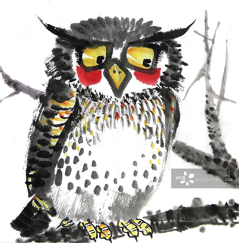 中国画水墨动物系列第一季共1000幅-猫头鹰系列系列图片素材