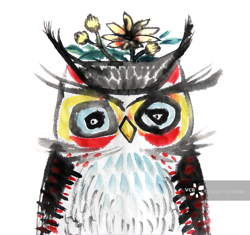 中国画水墨动物系列第一季共1000幅-猫头鹰系列系列图片素材