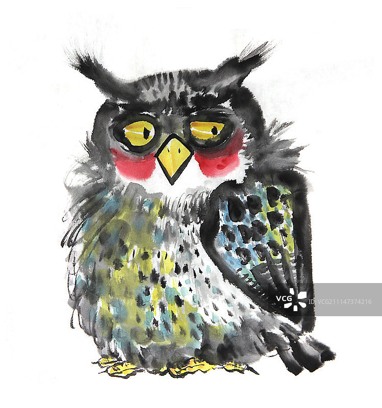 中国画水墨动物系列第一季共1000幅-猫头鹰系列系列图片素材