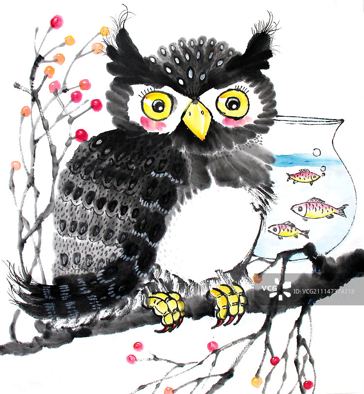 中国画水墨动物系列第一季共1000幅-猫头鹰系列系列图片素材